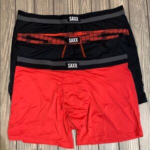SAXX Men's Sport Mesh Black and Red Boxer 3 Pair
